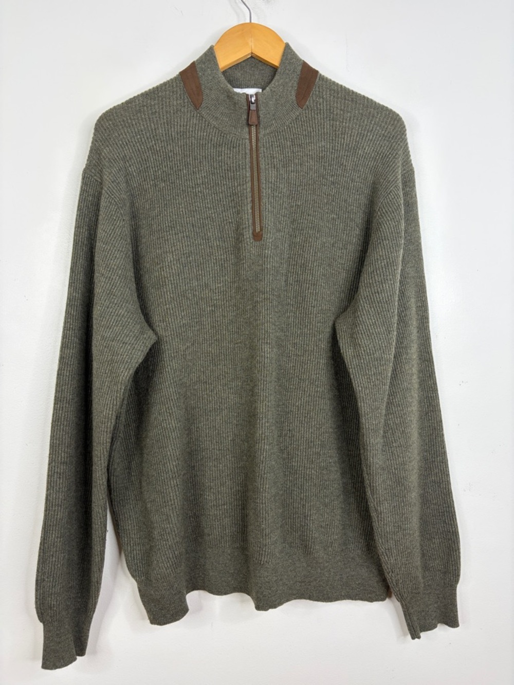 Peter Millar Quarter Zip Sweater Mens XL Khaki Green Merino Wool Cashmere Golf